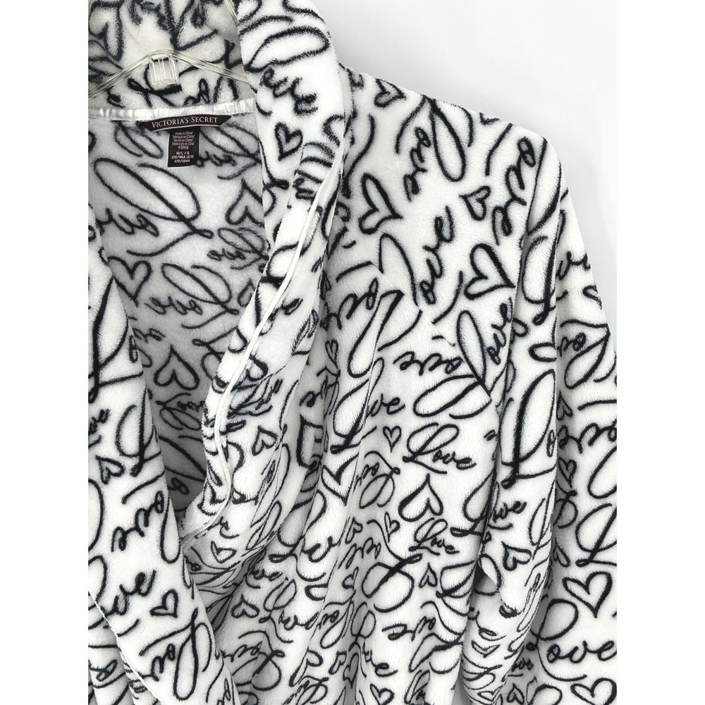 Victoria's Secret Plush Oversized Robe LOVE Script Womens Black White Medium Y2K - Picture 7 of 8